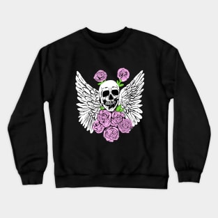 Skull, Wings & Roses, Grunge Rocker Art Crewneck Sweatshirt